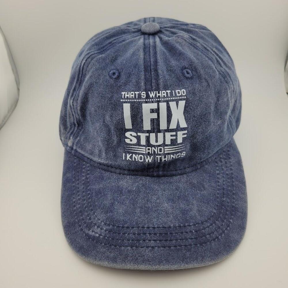 I Fix Stuff Hat Cap Strap Back Blue Slogan Mens Dad Adjustable Funny Gift